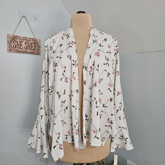 New Tempted Los Angeles Womens XL Cardigan Floral Long Bell Sleeve Kimono - Picture 2 of 14